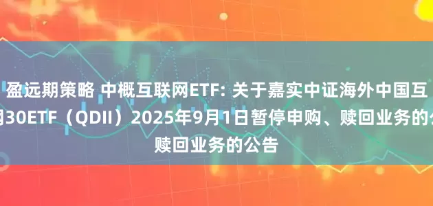 盈远期策略 中概互联网ETF: 关于嘉实中证海外中国互联网30ETF(QDII)2025年9月1日暂停申购、赎回业务的公告